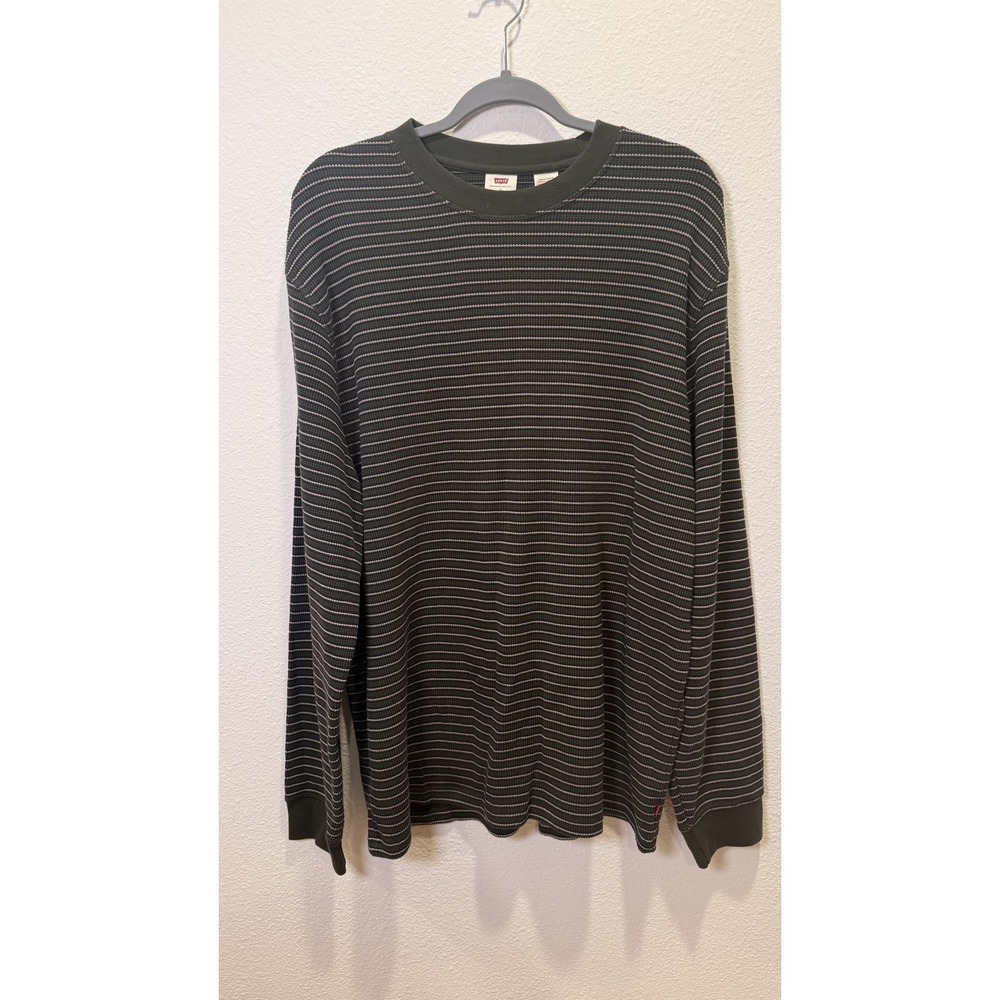 Levi's Sweater Mens XL Green Striped Waffle Knit Crewneck Pullover Long Sleeve